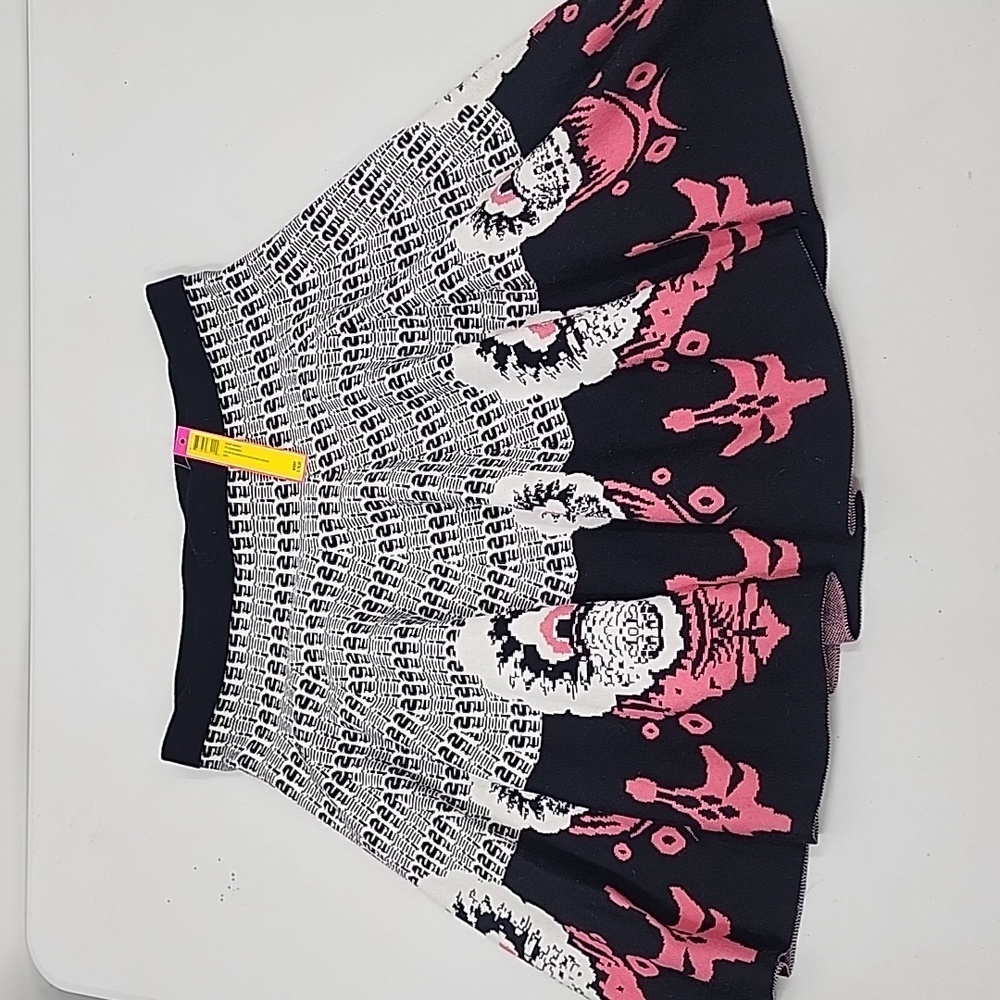 Catherine Malandrino Floral Knit A Line Sweater Skirt Pink Black L NWT